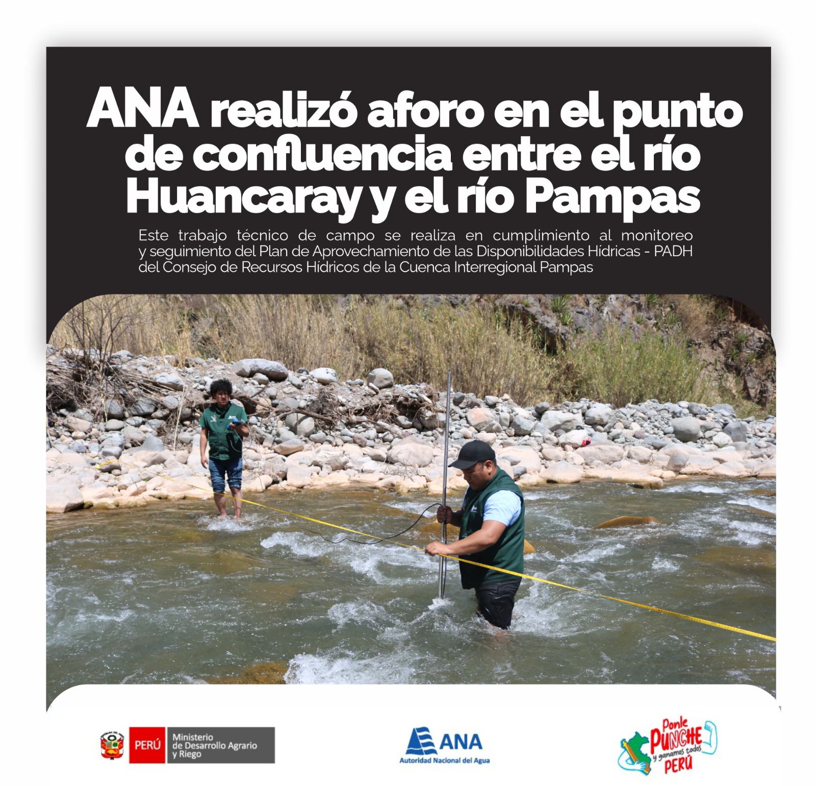 Aforo en el punto de confluencia entre el río Huancaray y el rio Pampas