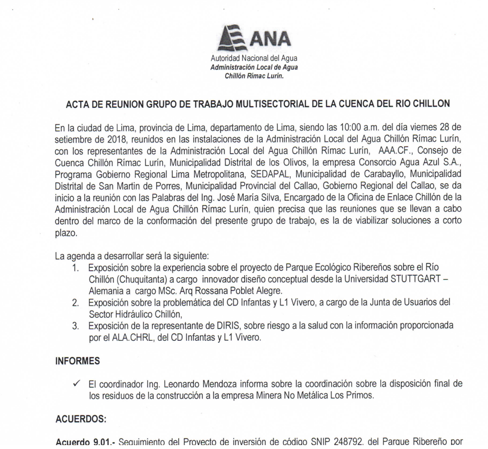 Acta de Reunion del Grupo de Trabajo Multisectorial de la Cuenca del Rio Chillon