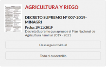 Aprueban el Plan Nacional de Agricultura Familiar 2019 - 2021