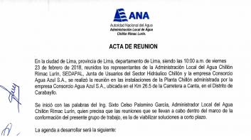 Acta de Reunion del Grupo de Trabajo Multisectorial de la Cuenca del Rio Chillon